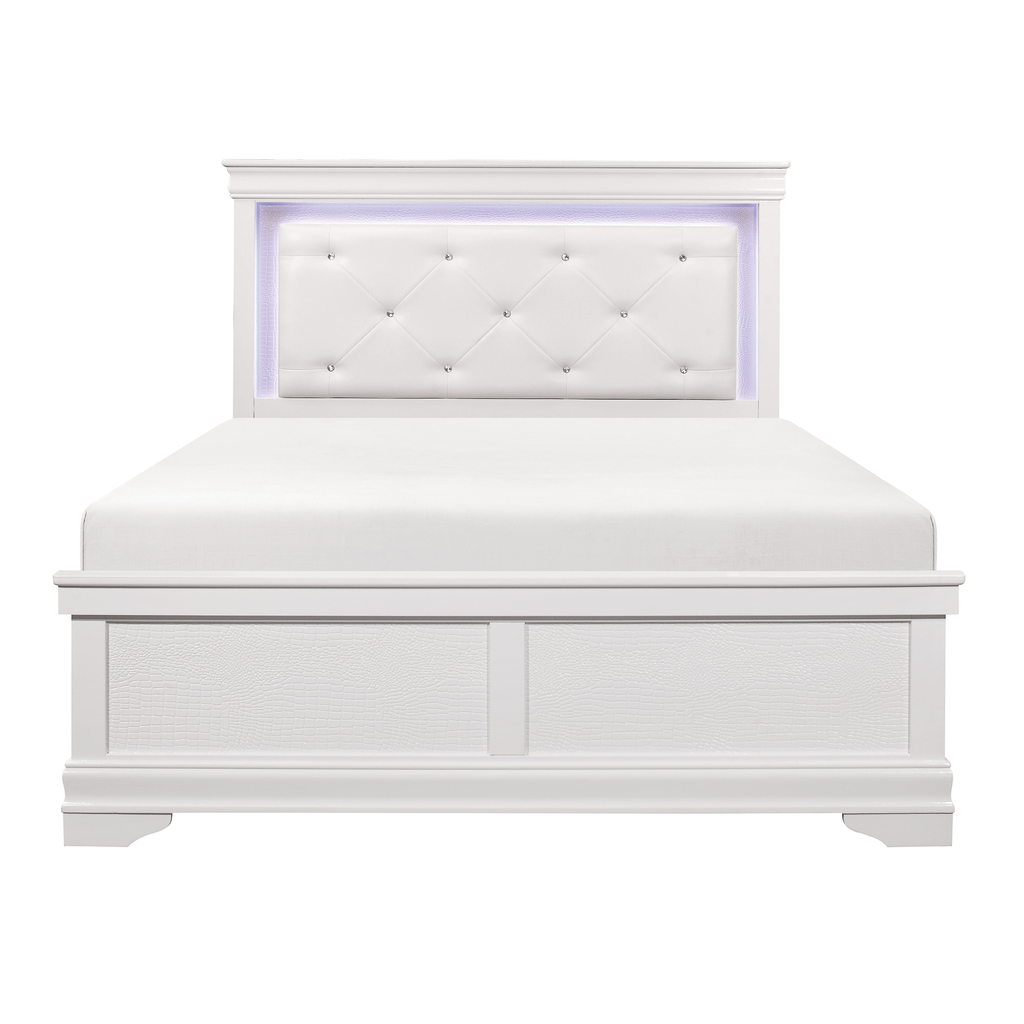 Lana White King LED Upholstered Panel Bed - SET | 1556WK-1 | 1556W-3 - Bien Home Furniture &amp; Electronics