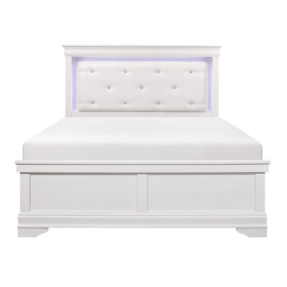 Lana White Queen LED Upholstered Panel Bed - SET | 1556W-1 | 1556W-3 - Bien Home Furniture &amp; Electronics