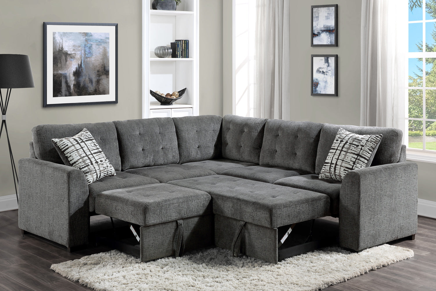 Lanning Gray Sleeper Sectional - 9311GY*SC - Bien Home Furniture &amp; Electronics