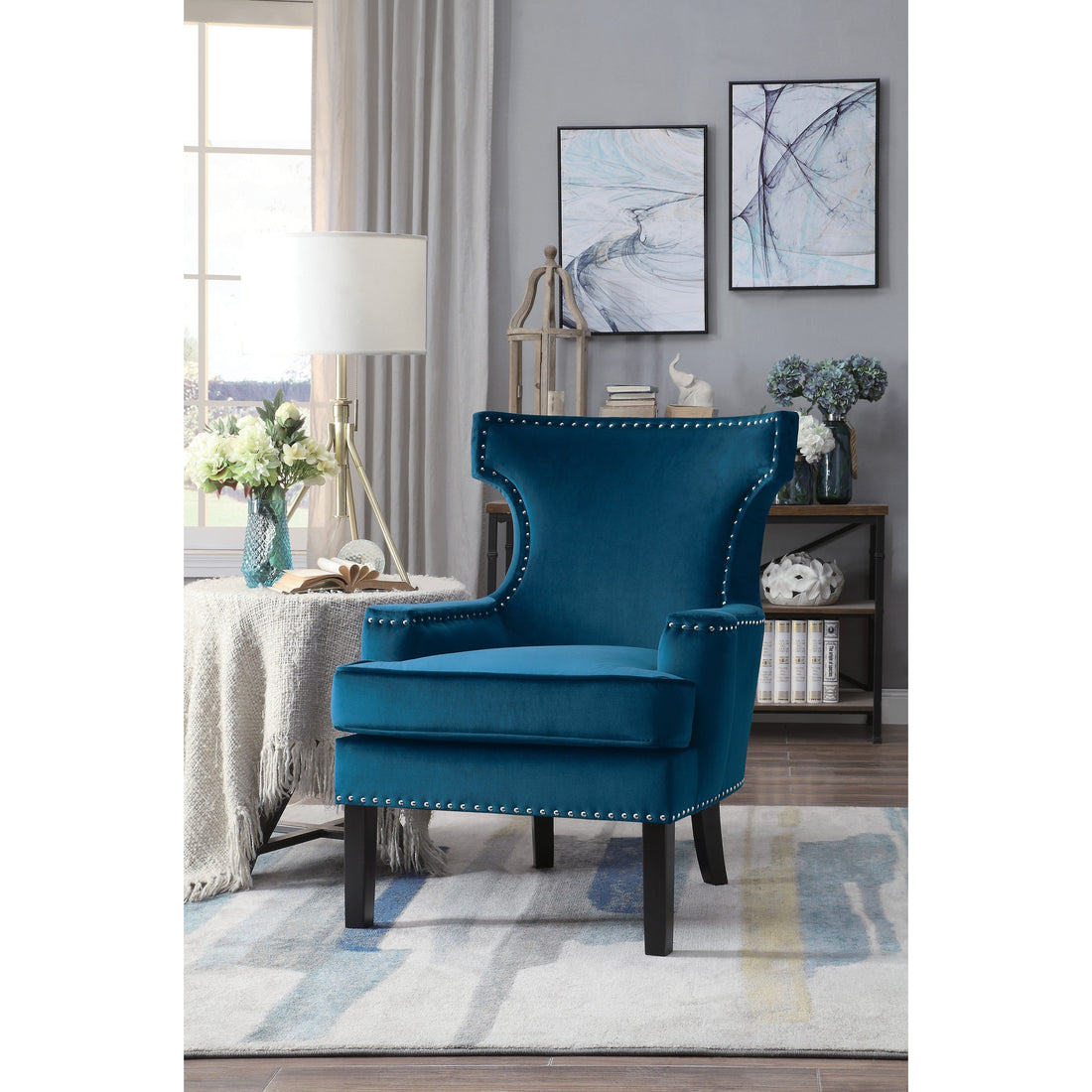 Lapis Blue Velvet Accent Chair - 1190BU-1 - Bien Home Furniture &amp; Electronics