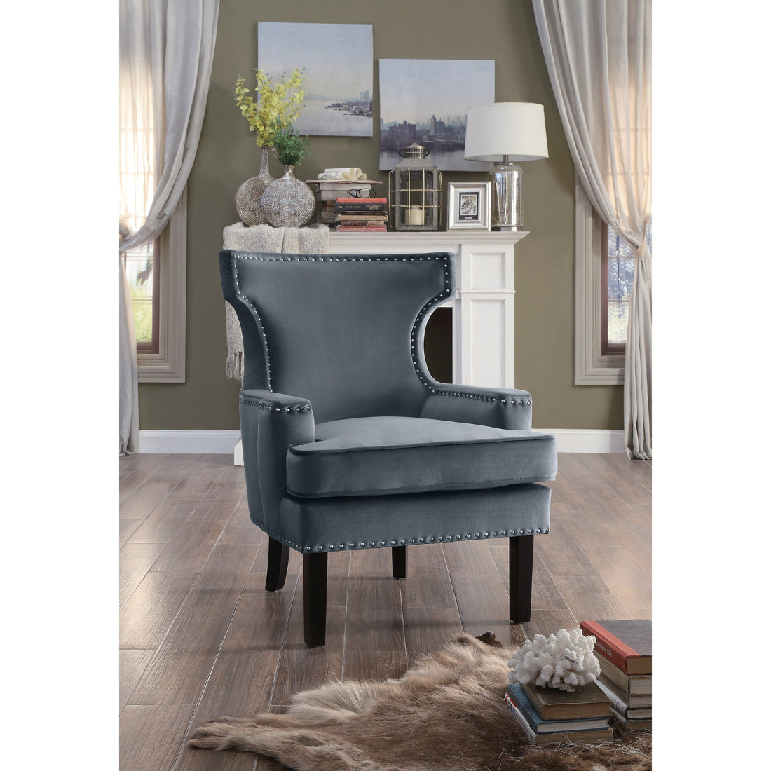 Lapis Gray Velvet Accent Chair - 1190GY-1 - Bien Home Furniture &amp; Electronics