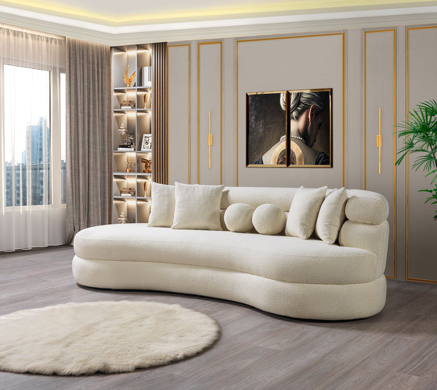 Larissa Ivory Boucle Chaise Lounge - LARISSAIV-CHAISE - Bien Home Furniture &amp; Electronics