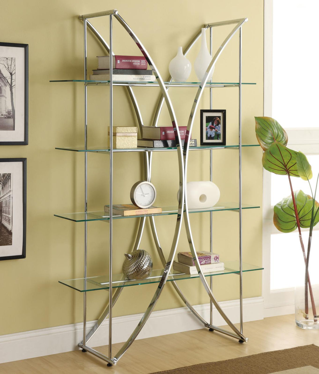 Larson Chrome/Clear 4-Tier Bookcase - 910050 - Bien Home Furniture &amp; Electronics