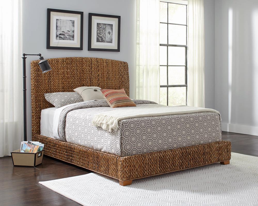 Laughton California King Hand-Woven Banana Leaf Bed Amber - 300501KW - Bien Home Furniture &amp; Electronics