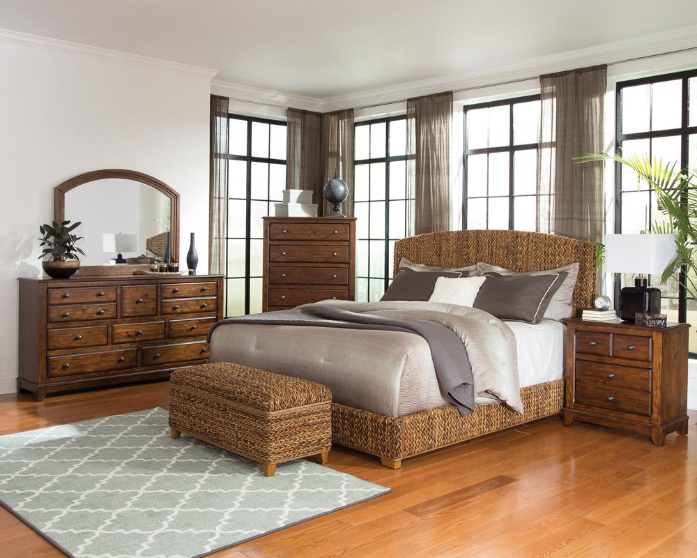 Laughton California King Hand-Woven Banana Leaf Bed Amber - 300501KW - Bien Home Furniture &amp; Electronics