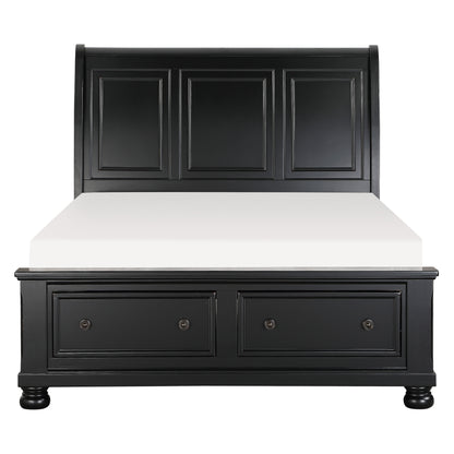 Laurelin Black Queen Sleigh Storage Platform Bed - SET | 1714BK-1 | 1714BK-2 | 1714BK-3 - Bien Home Furniture &amp; Electronics