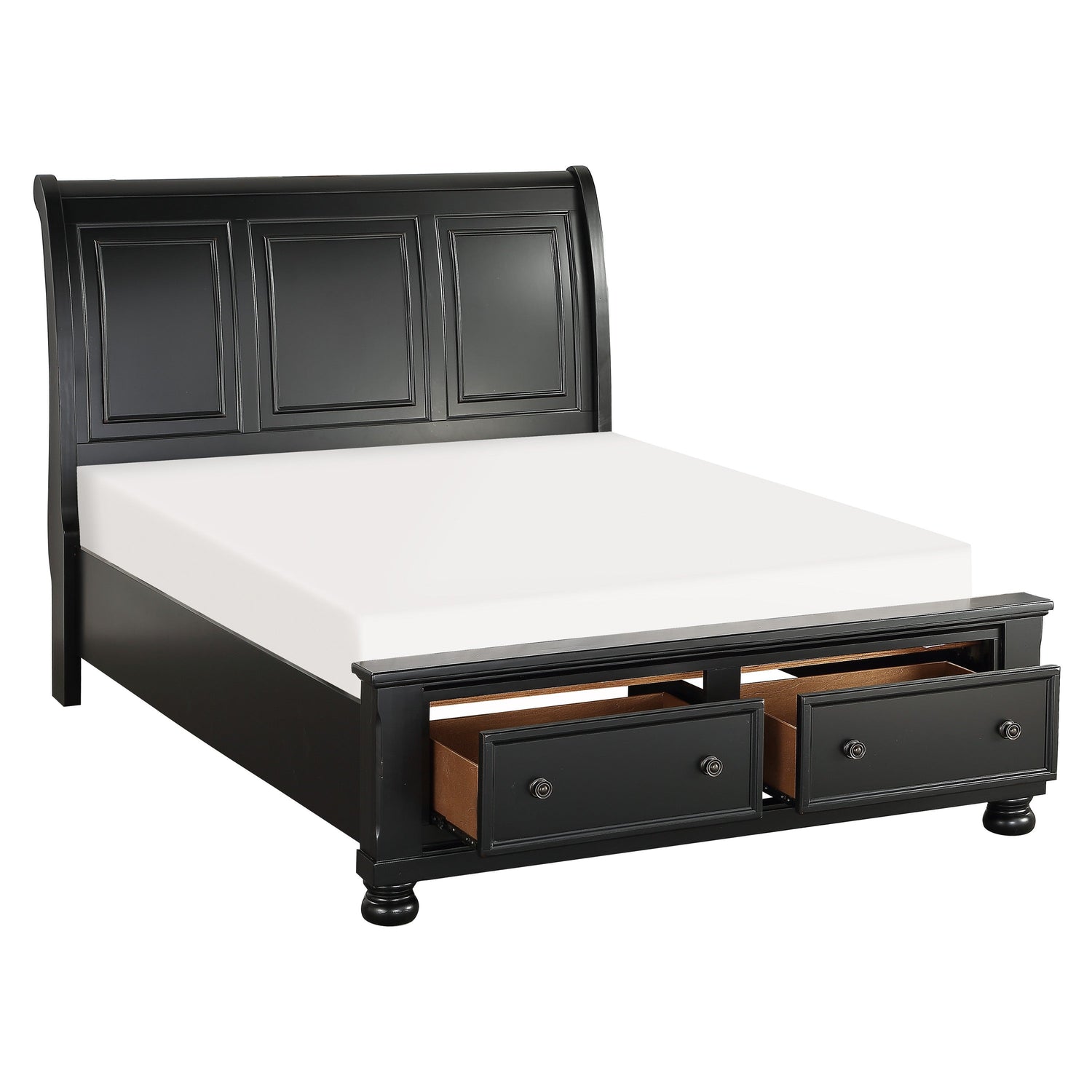 Laurelin Black Queen Sleigh Storage Platform Bed - SET | 1714BK-1 | 1714BK-2 | 1714BK-3 - Bien Home Furniture &amp; Electronics