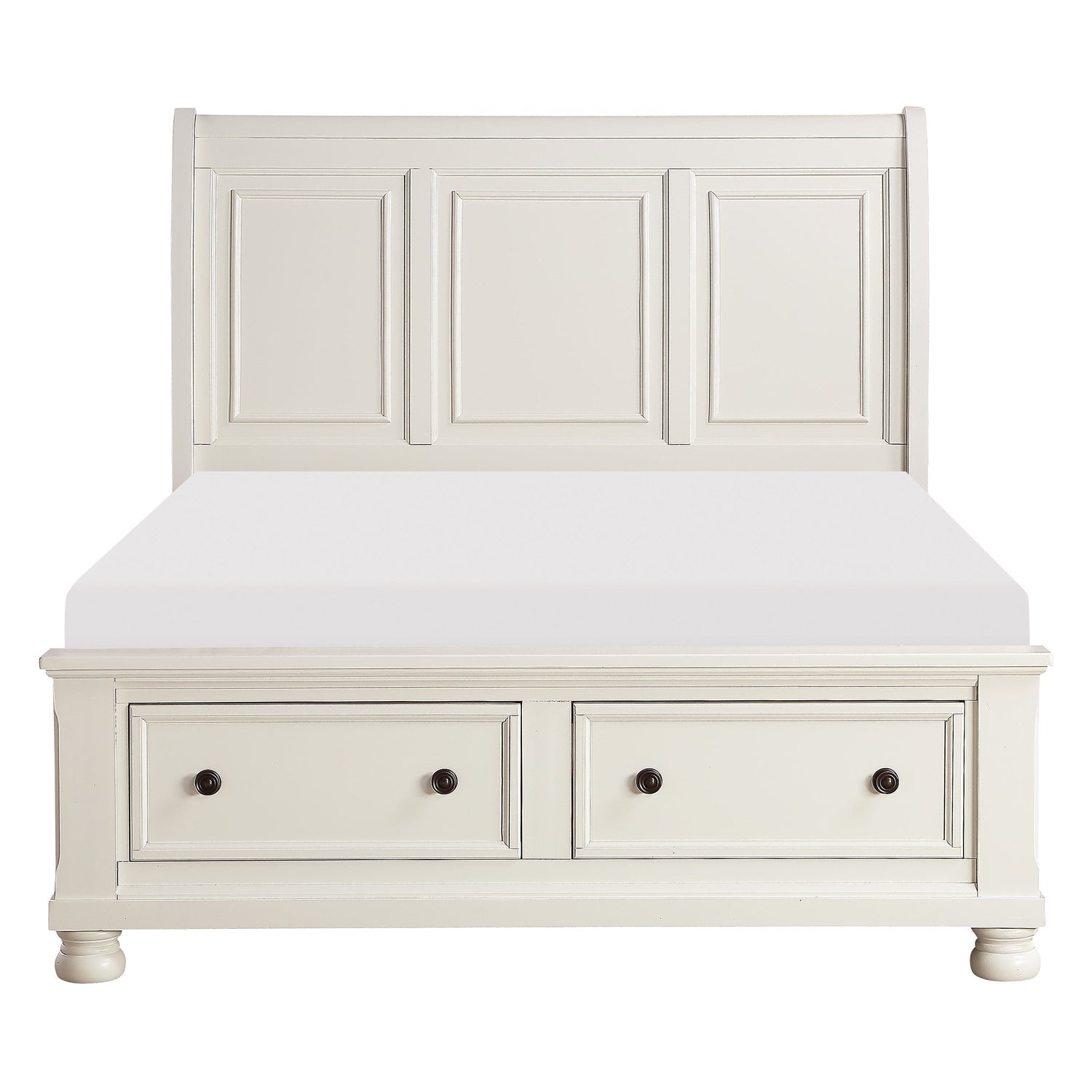 Laurelin White King Sleigh Storage Platform Bed - SET | 1714KW-1 | 1714KW-2 | 1714W-3 - Bien Home Furniture &amp; Electronics
