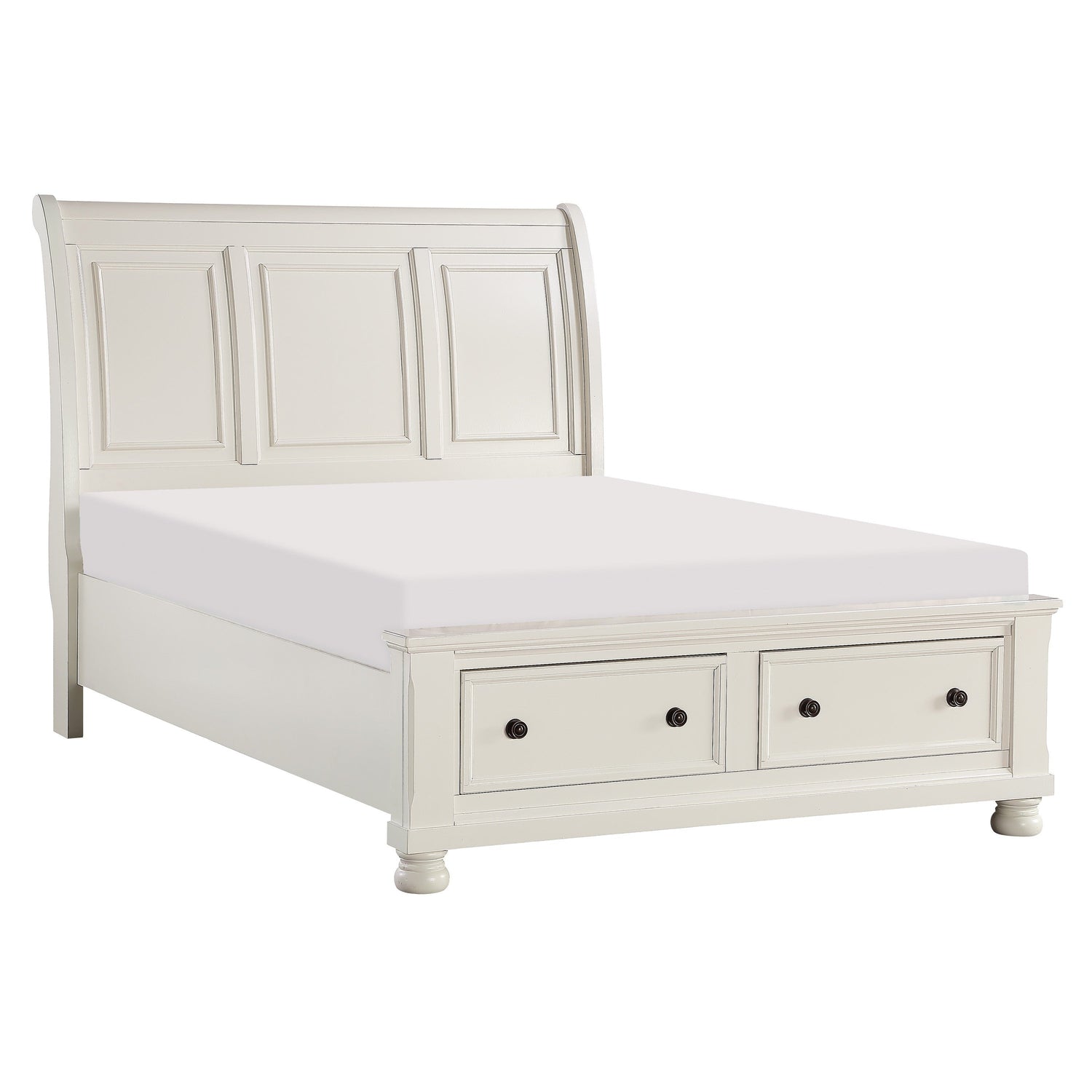 Laurelin White Queen Sleigh Storage Platform Bed - SET | 1714W-1 | 1714W-2 | 1714W-3 - Bien Home Furniture &amp; Electronics