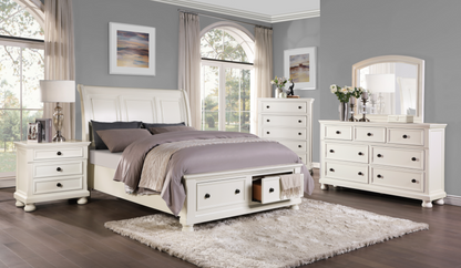 Laurelin White Queen Sleigh Storage Platform Bed - SET | 1714W-1 | 1714W-2 | 1714W-3 - Bien Home Furniture &amp; Electronics