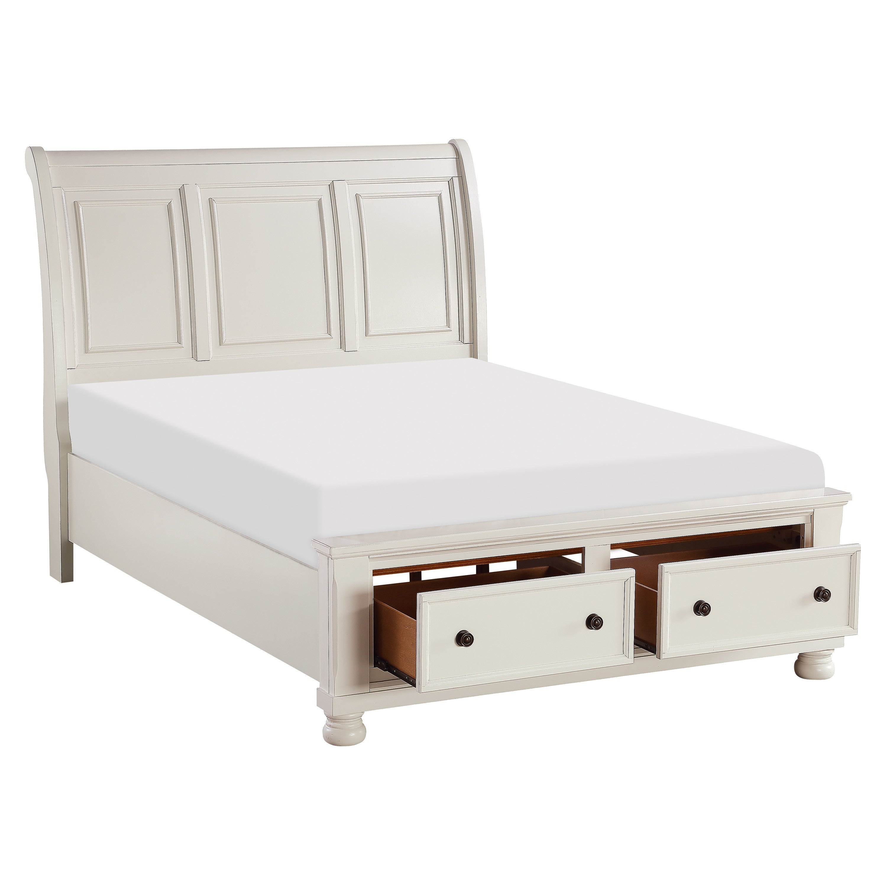 Laurelin White Queen Sleigh Storage Platform Bed - SET | 1714W-1 | 1714W-2 | 1714W-3 - Bien Home Furniture &amp; Electronics