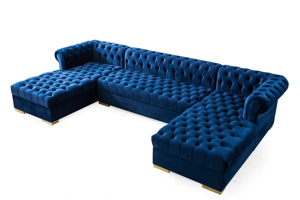 Lauren Blue Velvet Double Chaise Sectional - LAURENBLUE-SEC - Bien Home Furniture &amp; Electronics