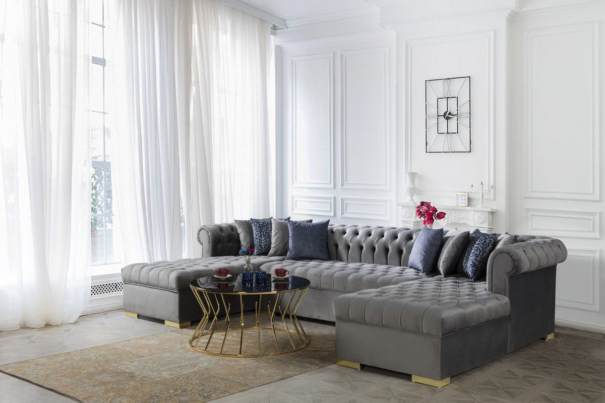 Lauren Gray Velvet Double Chaise Sectional - SET | LAURENGRAY-SEC | LAURENGRAY-OTT - Bien Home Furniture &amp; Electronics