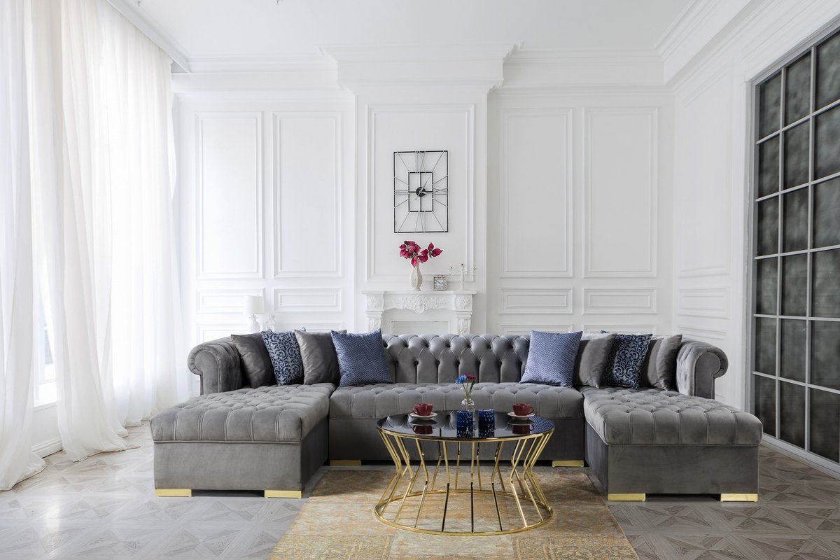 Lauren Gray Velvet Double Chaise Sectional - SET | LAURENGRAY-SEC | LAURENGRAY-OTT - Bien Home Furniture &amp; Electronics