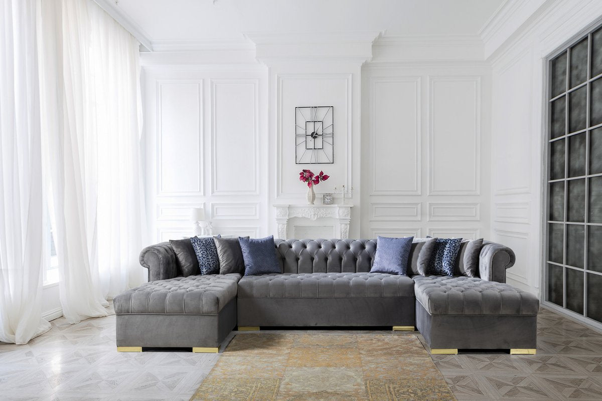Lauren Gray Velvet Double Chaise Sectional - SET | LAURENGRAY-SEC | LAURENGRAY-OTT - Bien Home Furniture &amp; Electronics