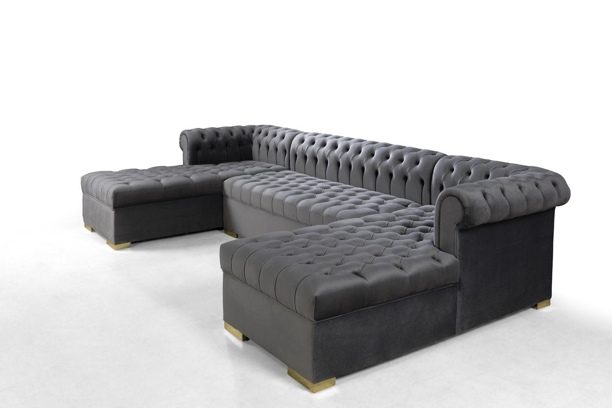Lauren Gray Velvet Double Chaise Sectional - SET | LAURENGRAY-SEC | LAURENGRAY-OTT - Bien Home Furniture &amp; Electronics