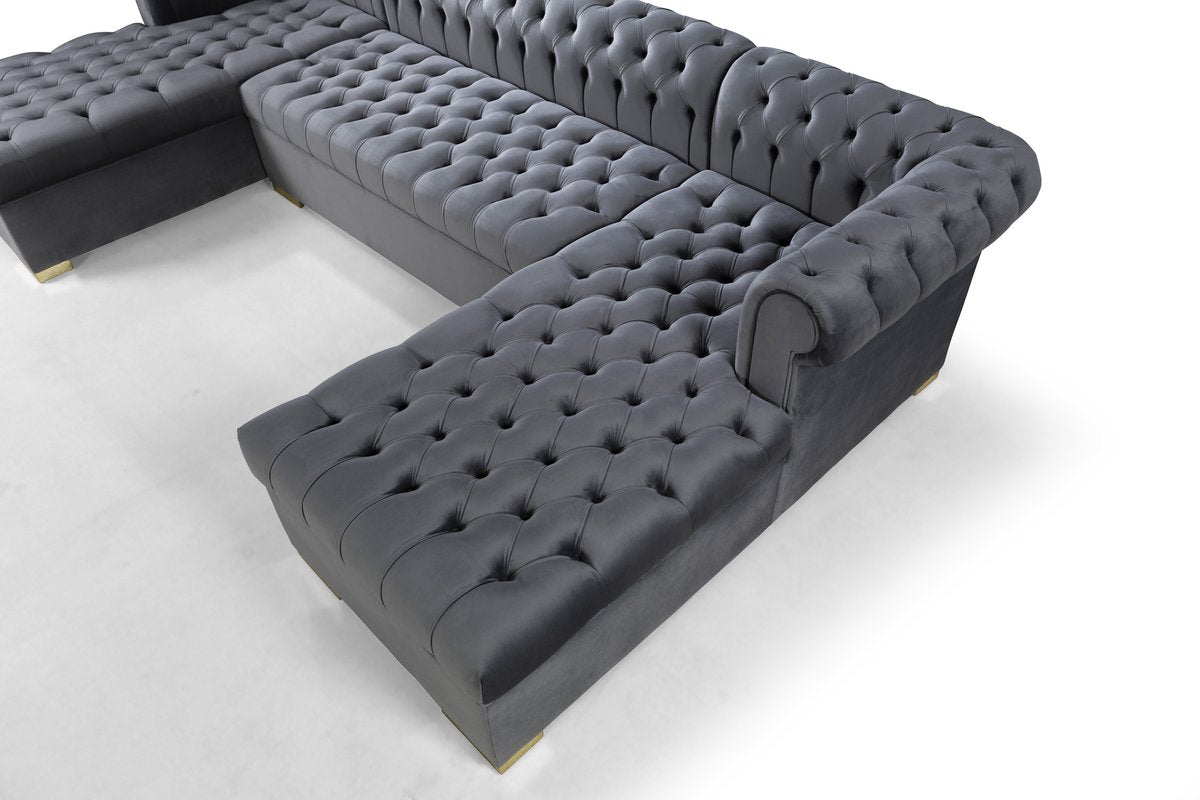 Lauren Gray Velvet Double Chaise Sectional - SET | LAURENGRAY-SEC | LAURENGRAY-OTT - Bien Home Furniture &amp; Electronics