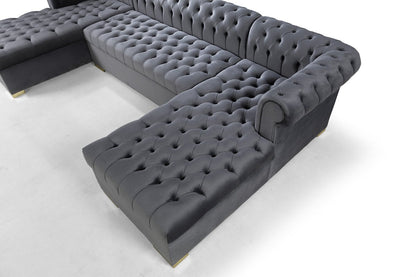 Lauren Gray Velvet Double Chaise Sectional - SET | LAURENGRAY-SEC | LAURENGRAY-OTT - Bien Home Furniture &amp; Electronics