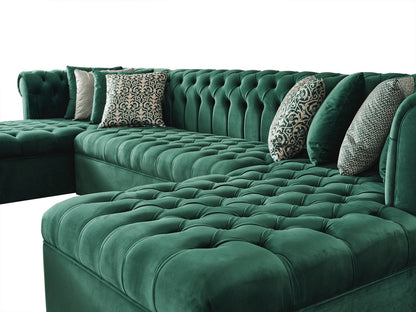 Lauren Green Velvet Double Chaise Sectional - LAURENGREEN-SEC - Bien Home Furniture &amp; Electronics