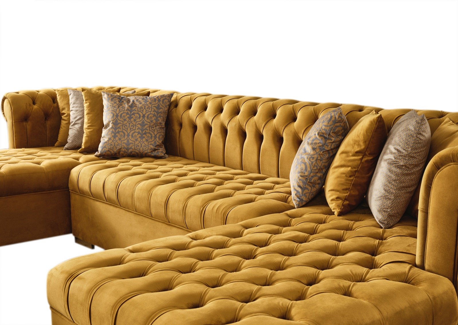 Lauren Mustard Velvet Double Chaise Sectional - LAURENMUSTARD-SEC - Bien Home Furniture &amp; Electronics