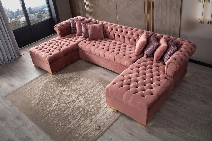 Lauren Pink Velvet Double Chaise Sectional - SET | LAURENPINK-SEC | LAURENPINK-OTT - Bien Home Furniture &amp; Electronics
