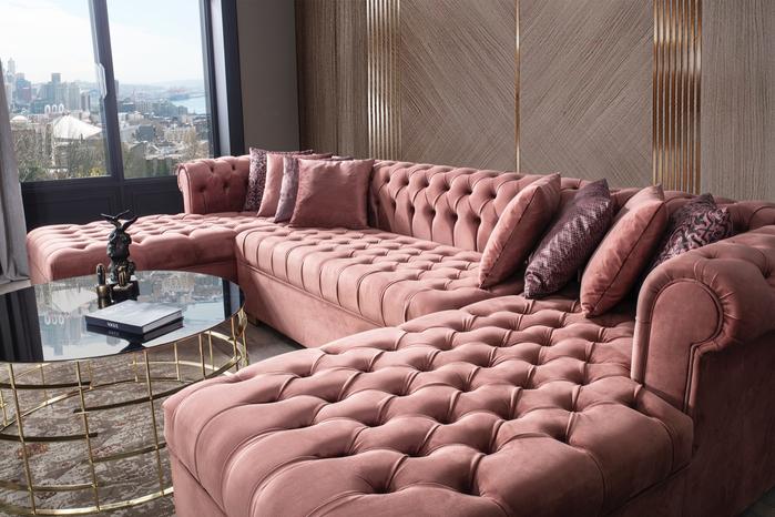 Lauren Pink Velvet Double Chaise Sectional - SET | LAURENPINK-SEC | LAURENPINK-OTT - Bien Home Furniture &amp; Electronics
