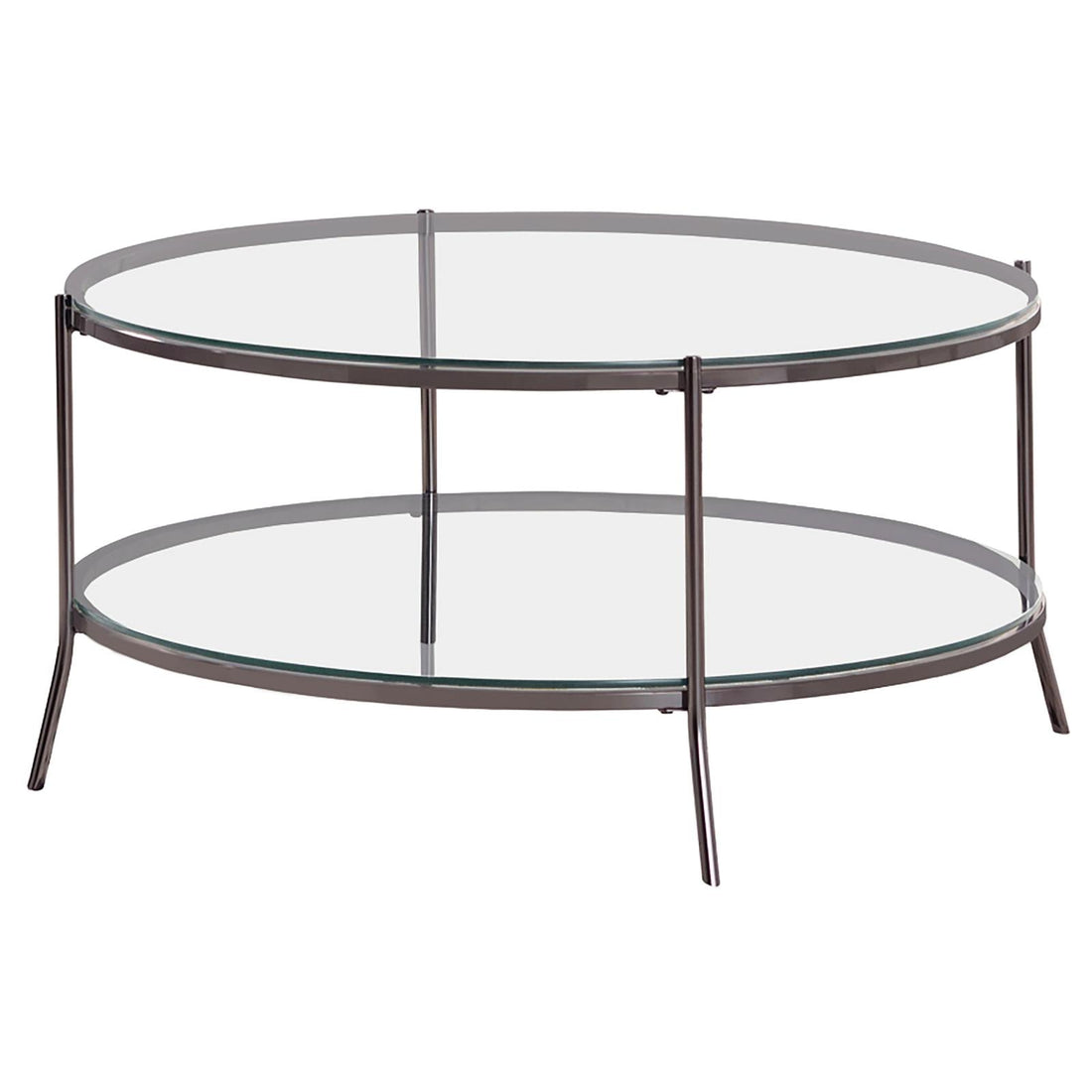 Laurie Black Nickel/Clear Glass Top Round Coffee Table - 723268 - Bien Home Furniture &amp; Electronics