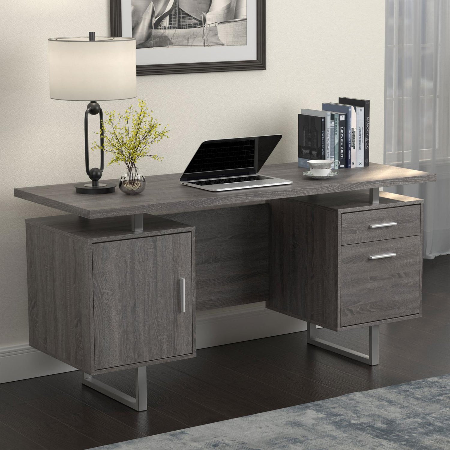 Lawtey Weathered Gray Floating Top Office Desk - 800521 - Bien Home Furniture &amp; Electronics