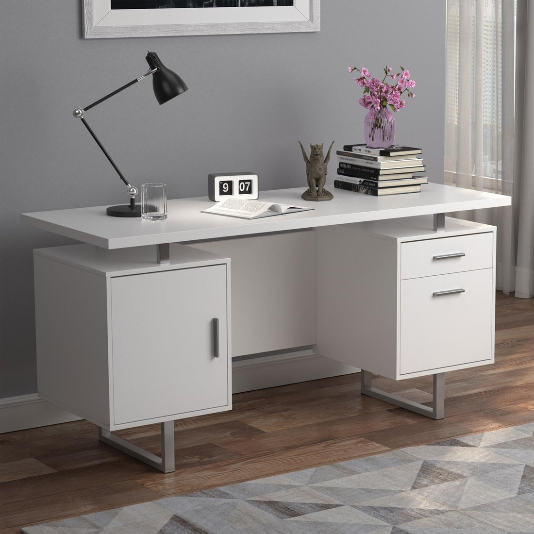 Lawtey White Gloss Floating Top Office Desk - 803521 - Bien Home Furniture & Electronics
