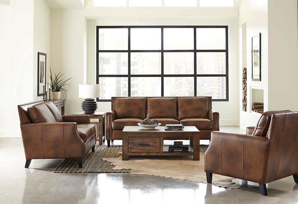 Leaton Upholstered Recessed Arms Sofa Brown Sugar - 509441 - Bien Home Furniture &amp; Electronics