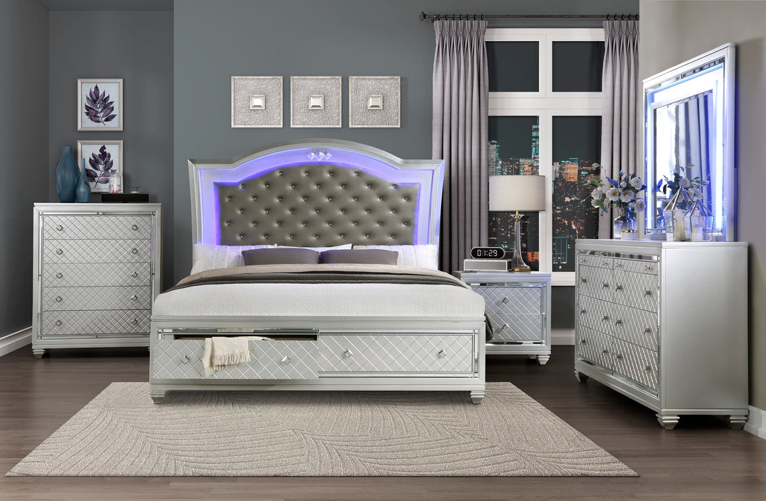 Leesa Silver Nightstand - 1430-4 - Bien Home Furniture &amp; Electronics