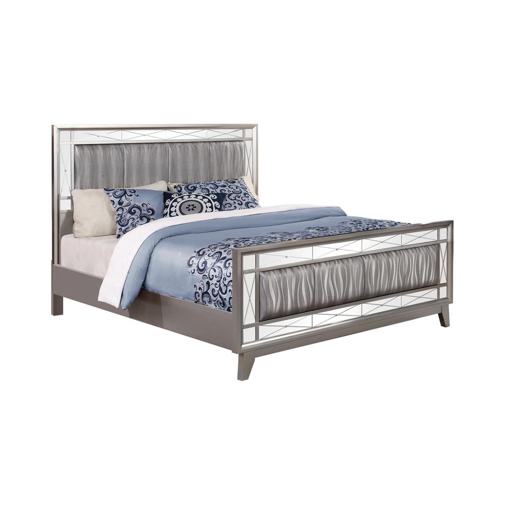 Leighton Eastern King Panel Bed with Mirrored Accents Mercury Metallic - 204921KE - Bien Home Furniture &amp; Electronics