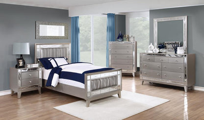 Leighton Twin Panel Bed with Mirrored Accents Mercury Metallic - 204921T - Bien Home Furniture &amp; Electronics