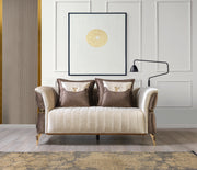 Leina Ivory-Coffee Velvet Loveseat - LEINAIVORY-COFFEE-L - Bien Home Furniture & Electronics