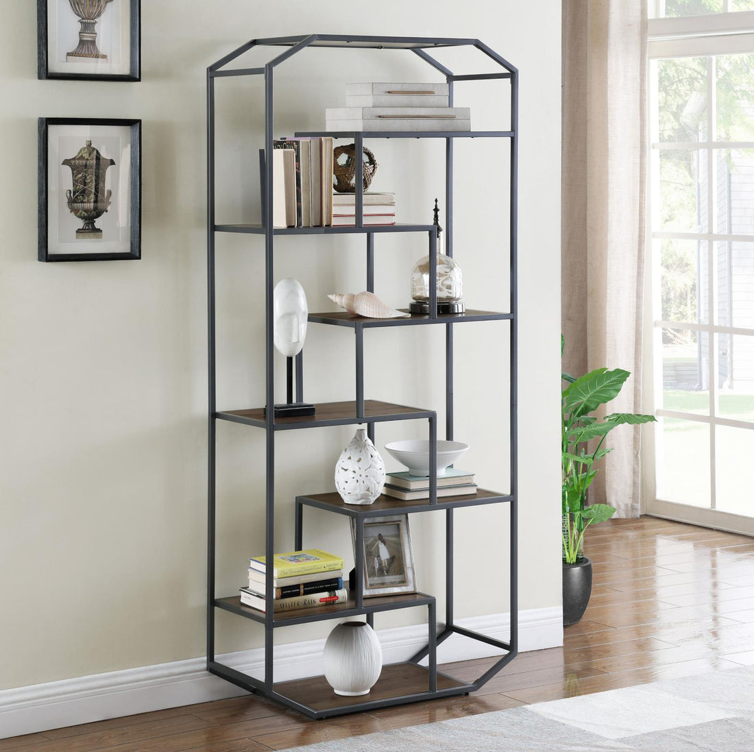 Leland Rustic Brown/Dark Gray 6-Shelf Bookcase - 805662 - Bien Home Furniture &amp; Electronics