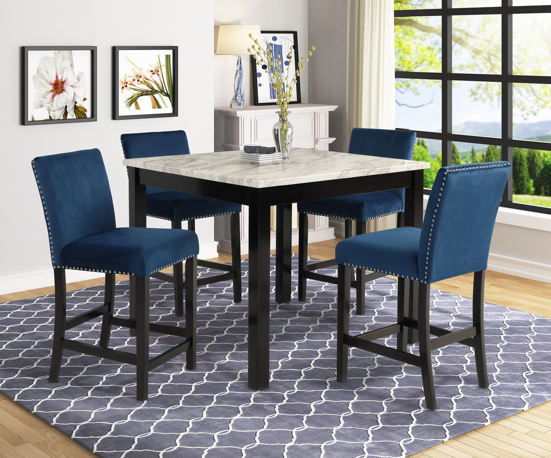 Lennon Blue/White Velvet 5-Piece Counter Height Set - 1715SET-RB - Bien Home Furniture & Electronics