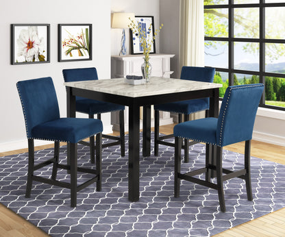 Lennon Blue/White Velvet 5-Piece Counter Height Set - 1715SET-RB - Bien Home Furniture &amp; Electronics