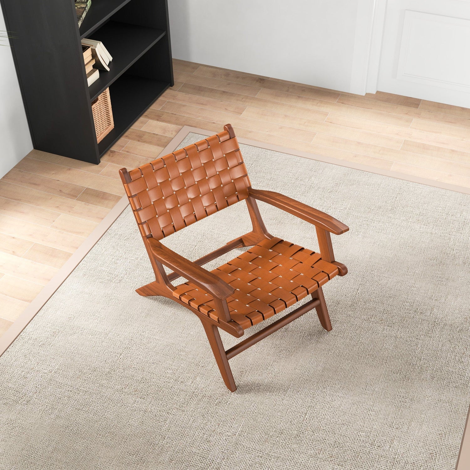 Lento Tan Strap Leather Teak Wood Accent Chair - MDM01805 - Bien Home Furniture &amp; Electronics