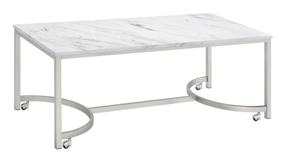 Leona White/Satin Nickel Coffee Table with Casters - 721868 - Bien Home Furniture &amp; Electronics