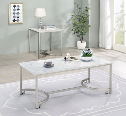Leona White/Satin Nickel Coffee Table with Casters - 721868 - Bien Home Furniture &amp; Electronics