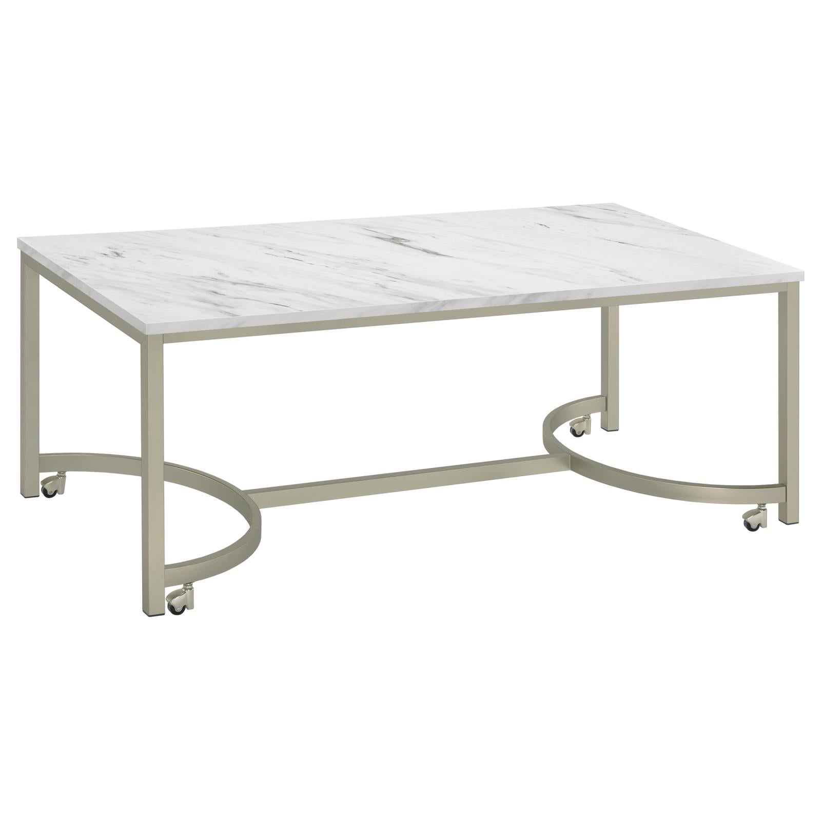 Leona White/Satin Nickel Coffee Table with Casters - 721868 - Bien Home Furniture &amp; Electronics