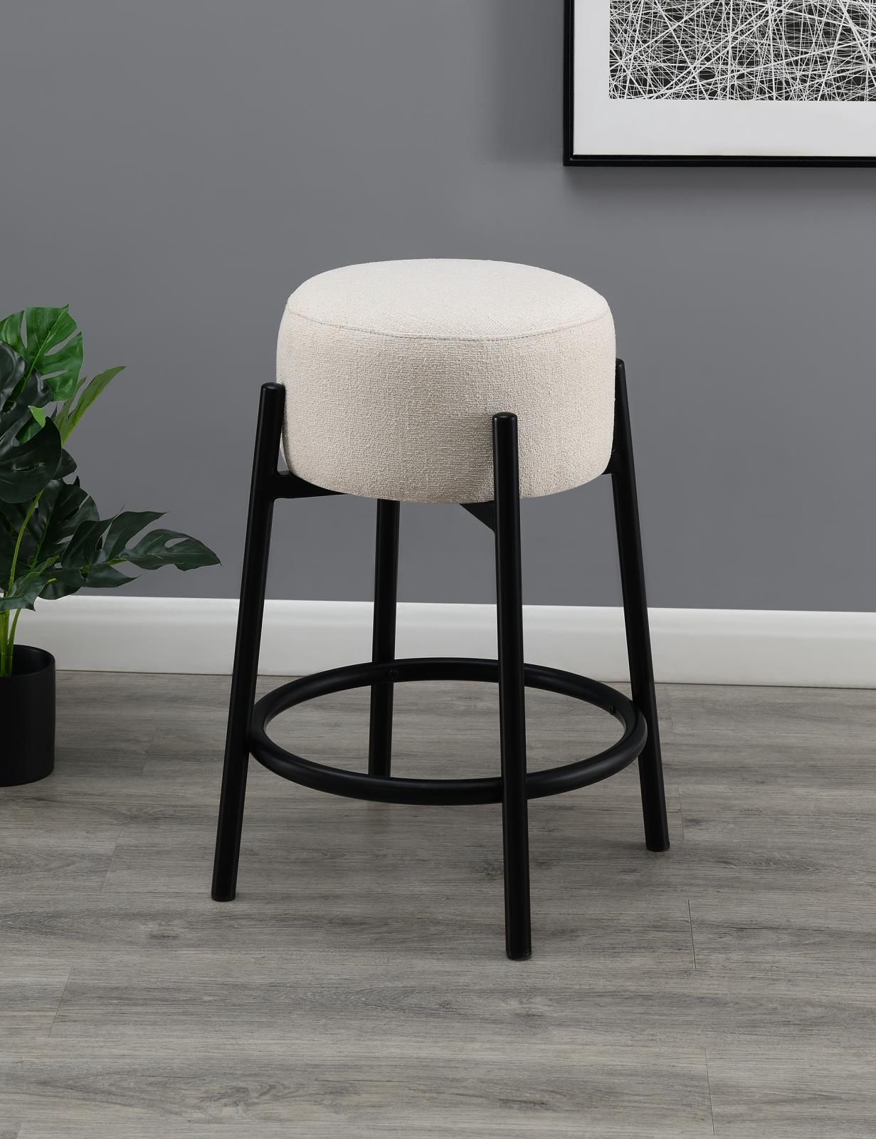 Leonard Upholstered Backless Round Stools White/Black (Set of 2) - 182175 - Bien Home Furniture &amp; Electronics