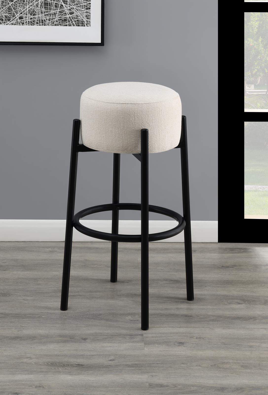 Leonard Upholstered Backless Round Stools White/Black (Set of 2) - 182176 - Bien Home Furniture &amp; Electronics