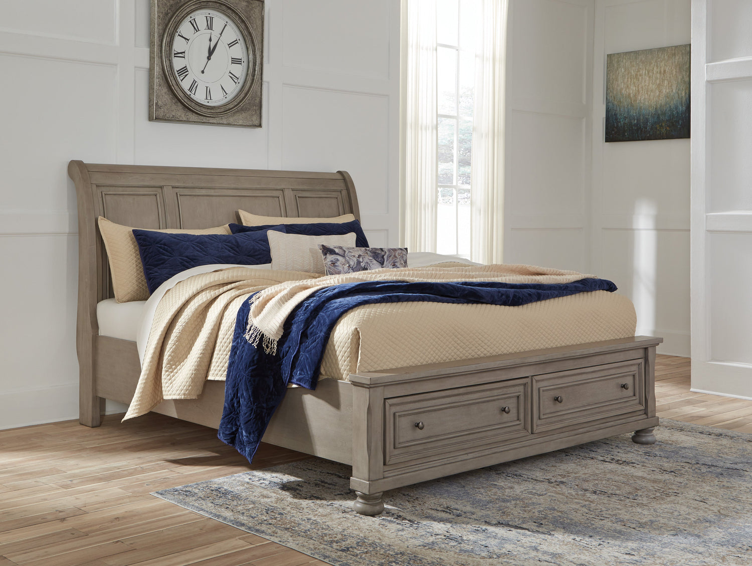 Lettner Light Gray Footboard Storage Sleigh Platform Bedroom Set - SET | B733-76 | B733-78 | B733-99 | B733-31 | B733-92 - Bien Home Furniture &amp; Electronics