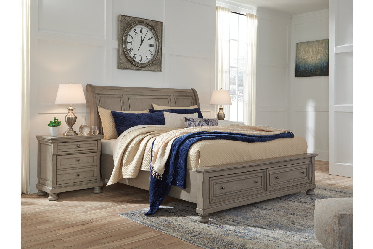 Lettner Light Gray King Sleigh Bed with 2 Storage Drawers - SET | B733-78 | B733-99 | B733-76 - Bien Home Furniture &amp; Electronics