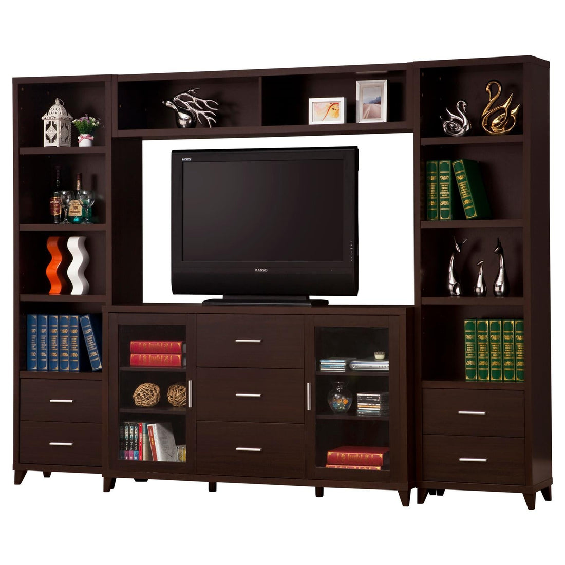 Lewes 4-Piece Entertainment Center Cappuccino - 700881-S4 - Bien Home Furniture &amp; Electronics