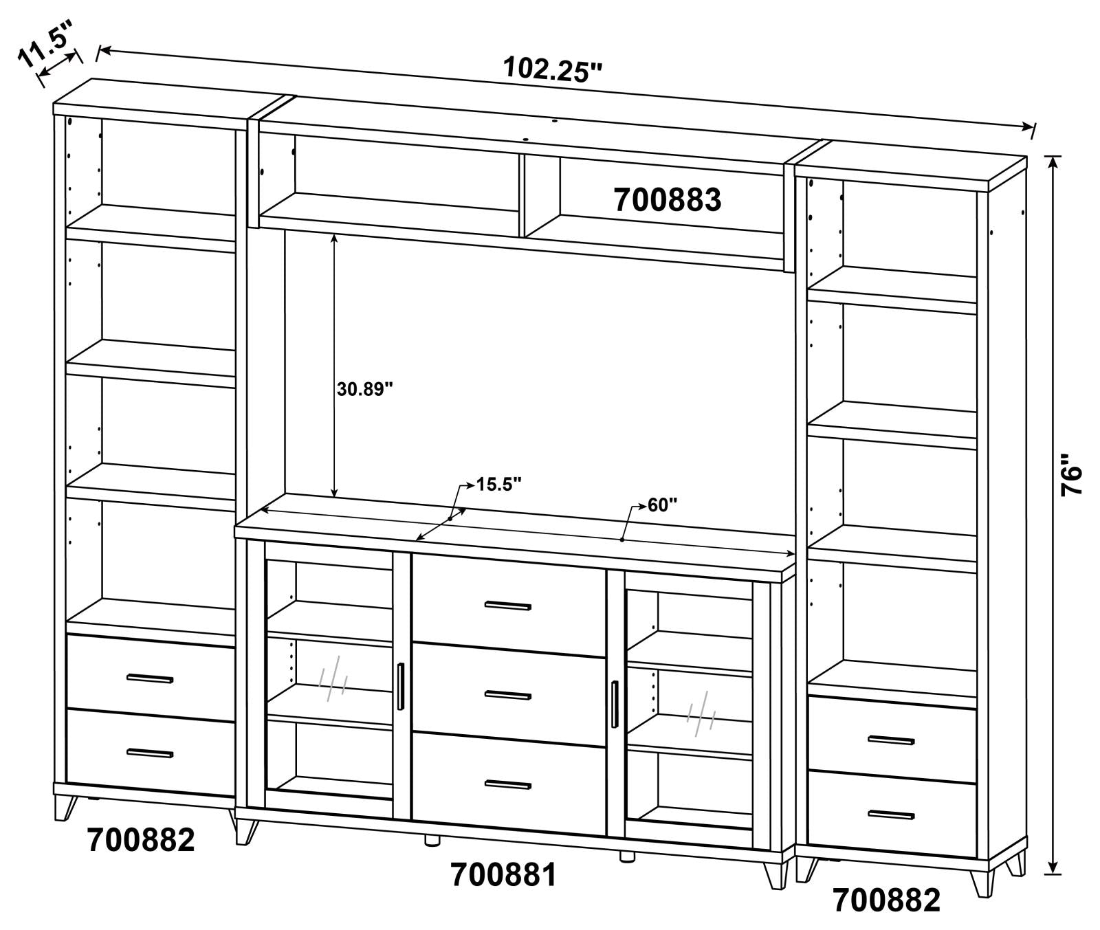 Lewes 4-Piece Entertainment Center Cappuccino - 700881-S4 - Bien Home Furniture &amp; Electronics