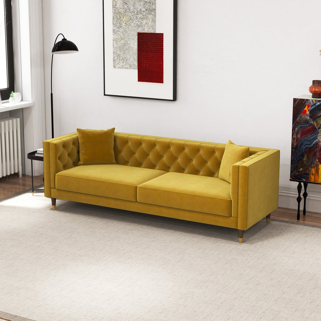 Lewis Yellow Mustard Velvet Sofa - MDM01881 - Bien Home Furniture &amp; Electronics