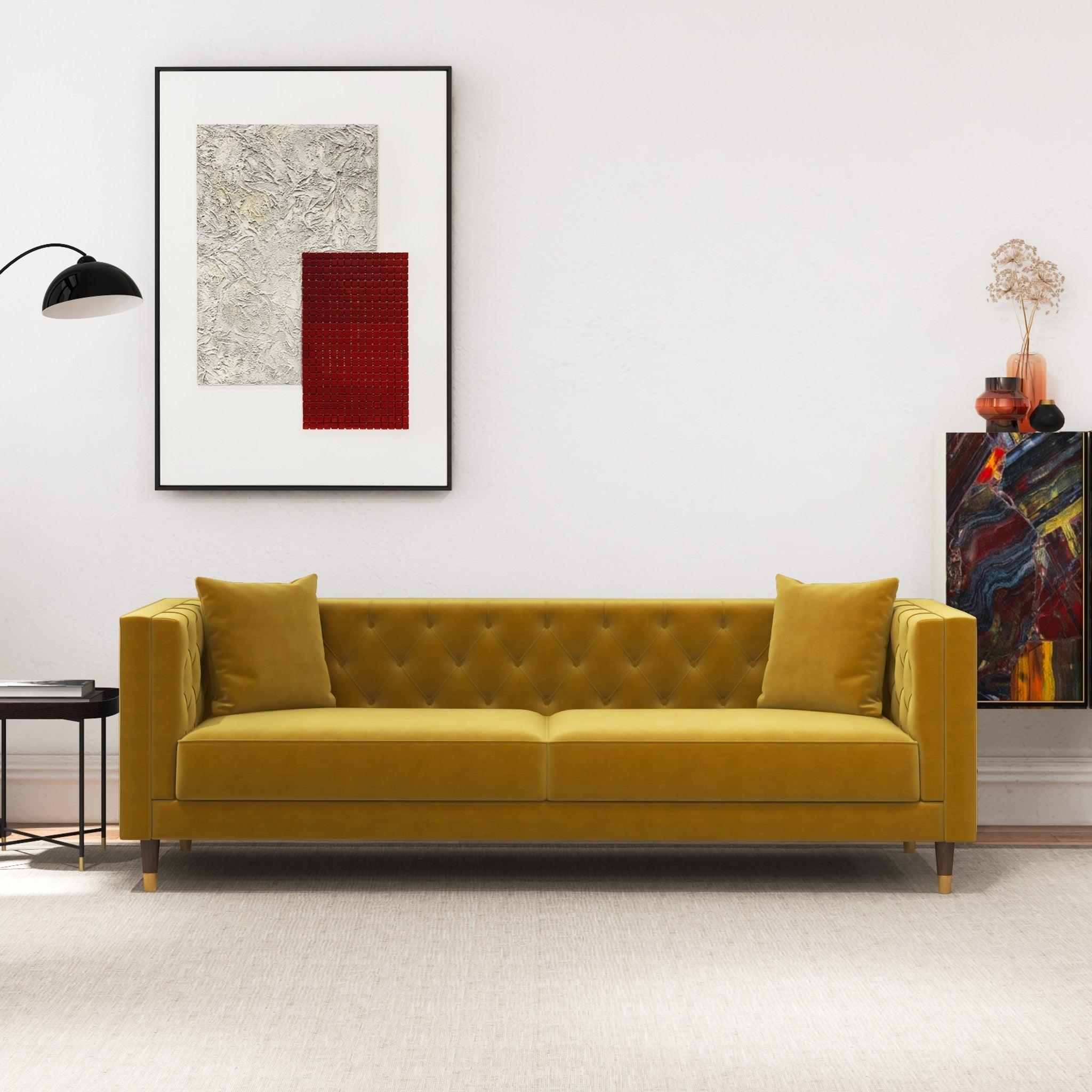 Lewis Yellow Mustard Velvet Sofa - MDM01881 - Bien Home Furniture &amp; Electronics