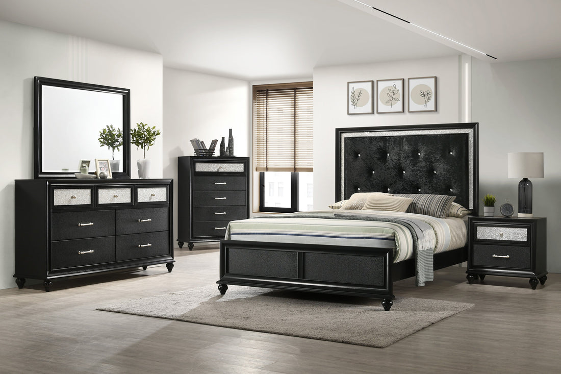 Lila Black Upholstered Panel Bedroom Set - SET | B4398-Q-HBFB | B4398-KQ-RAIL | B4398-2 | B4398-4 - Bien Home Furniture &amp; Electronics